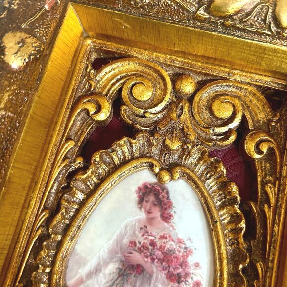 Vintage Ornate Gold Framed Print of Woman with Flowers, Victorian Style Wall Art - Picture 5 of 16